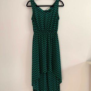High-Low Green Dress with Black Chevron Detail